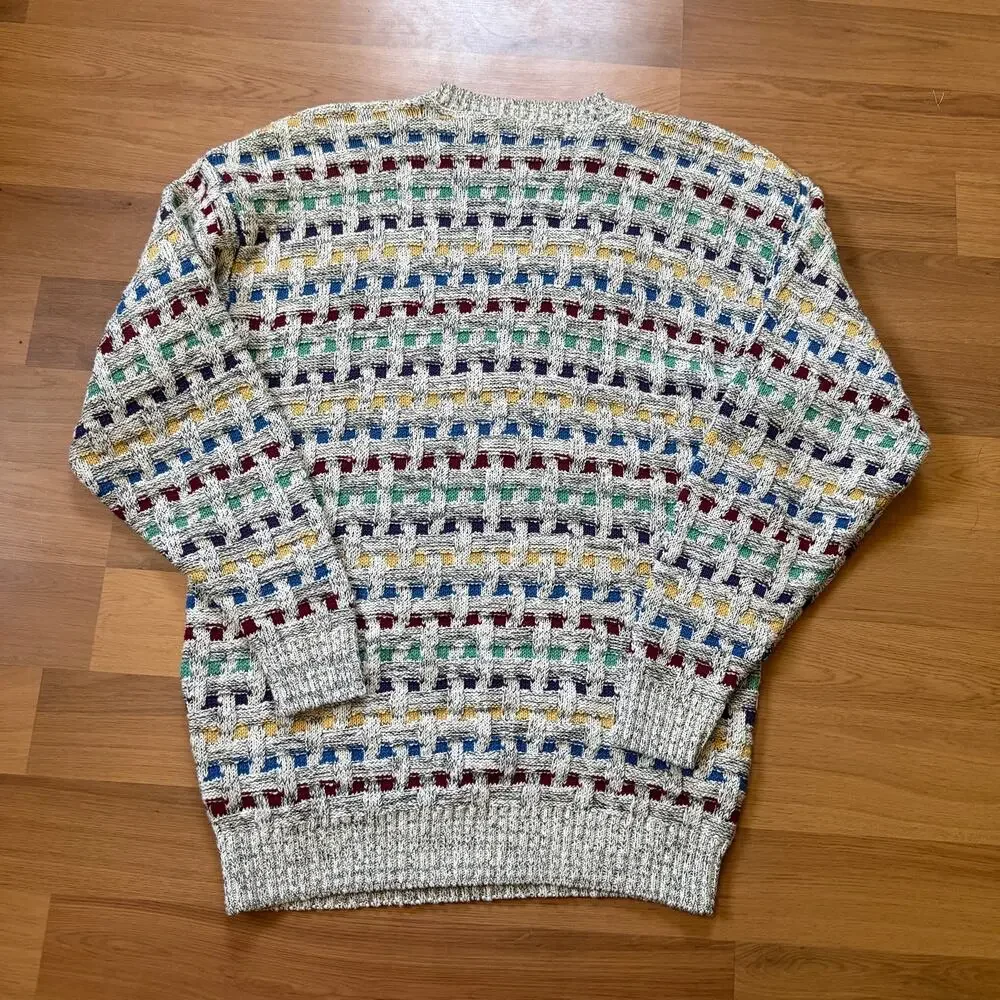 Vintage 90's Dominic & Maria Gray Multicolor Knit Crewneck Pullover Sweater XL